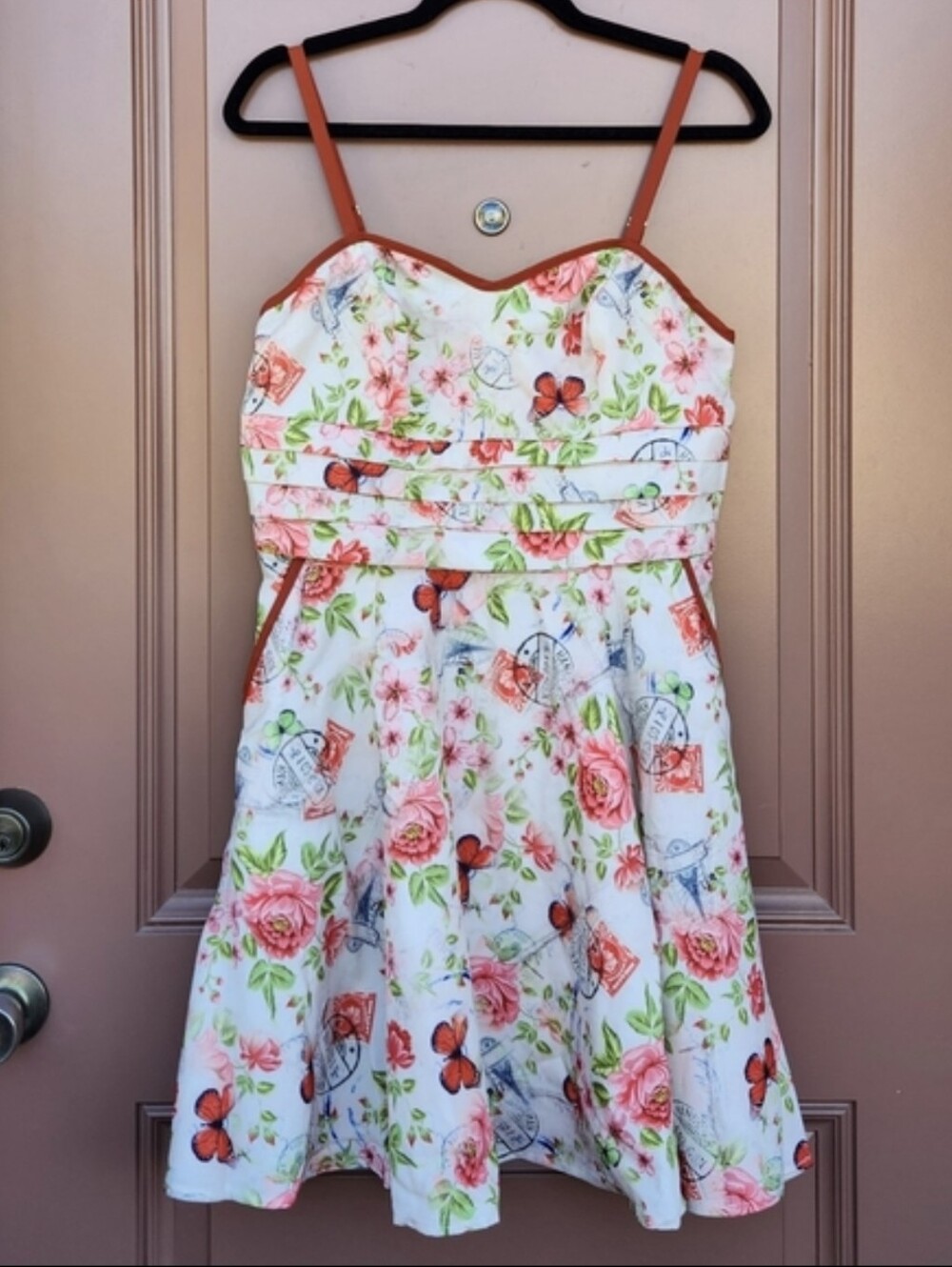 Unique Vintage Floral Butterfly Follow Your Heart Flare Dress with Pockets